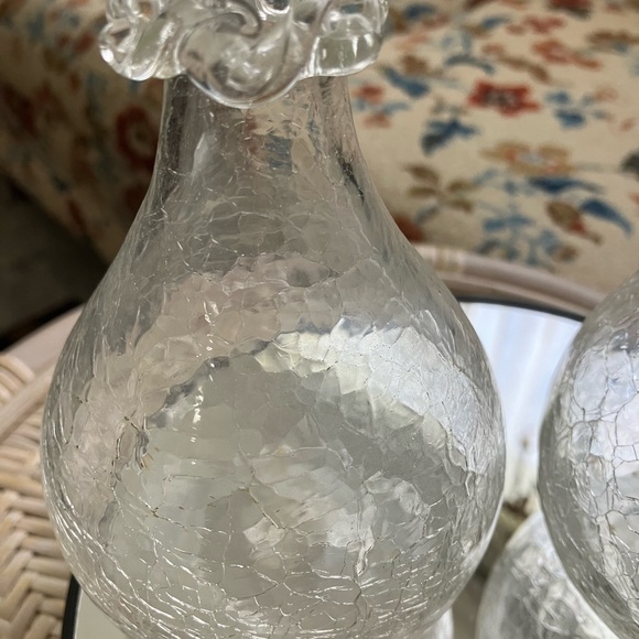 2 BLENKO CRACKLE ICE GLASS CLEAR 7” VASES 1940’s APPLIED NECK RUFFLE BULBOUS - Picture 14 of 15